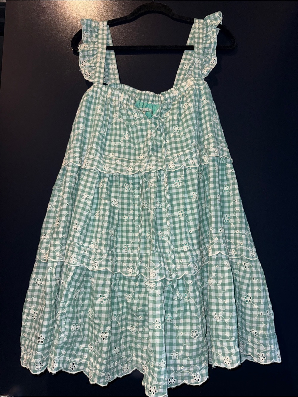 Just Me Mint Green Gingham Eyelet Ruffle Sundress